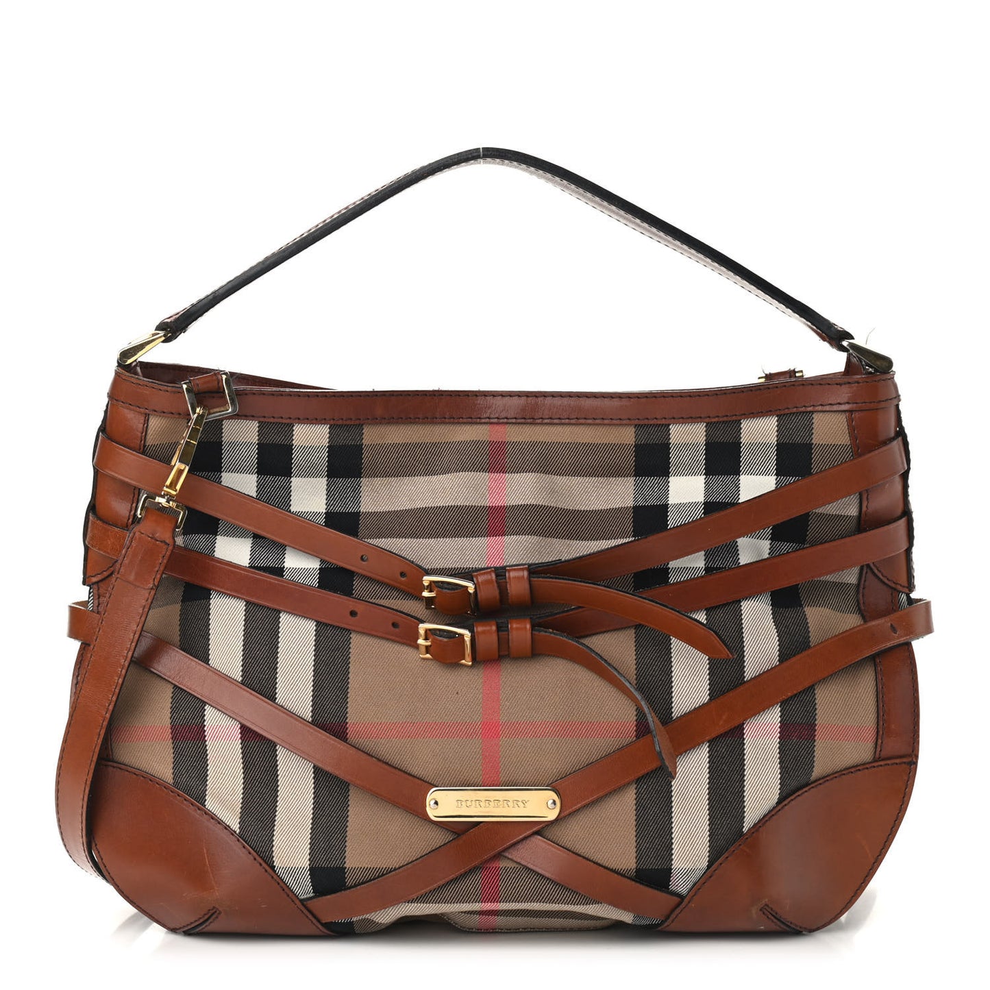House Check Bridle Calfskin Small Dutton Hobo Light Tan