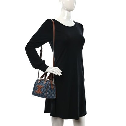 Celine Denim Triomphe All Over Calfskin Small Boston Bag 2 of 8