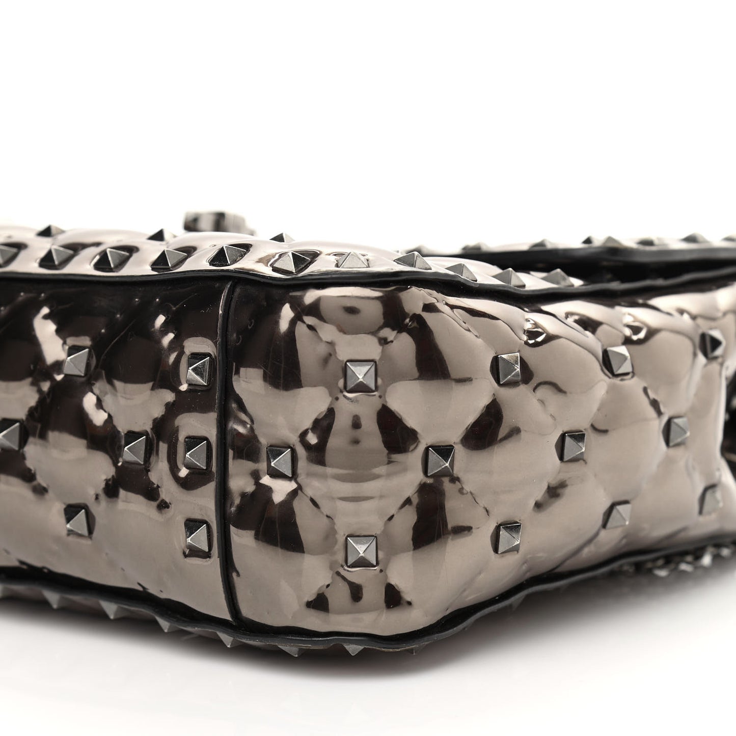 Metallic Patent Medium Rockstud Spike Shoulder Bag Rutenio