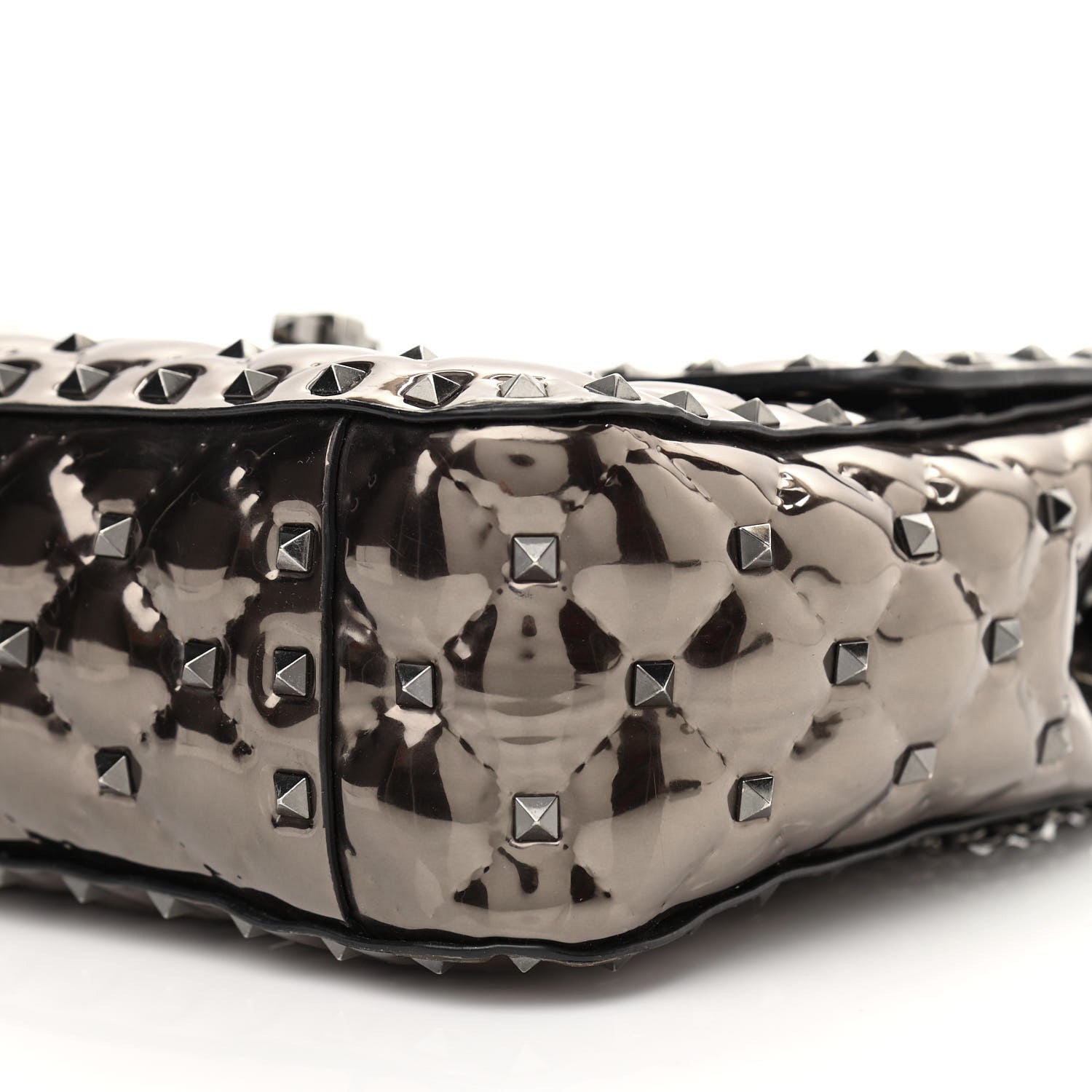 Valentino Garavani Metallic Patent Medium Rockstud Spike Shoulder Bag Rutenio 8 of 10