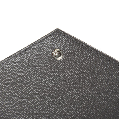 Saint Laurent Grain De Poudre Matelasse Chevron Monogram Chain Wallet Fog 10 of 11