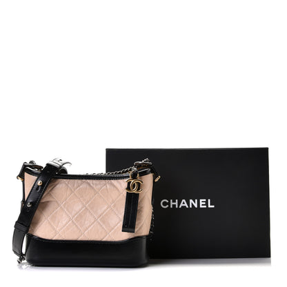 Chanel Aged Calfskin Quilted Small Gabrielle Hobo Beige Black 9 of 9