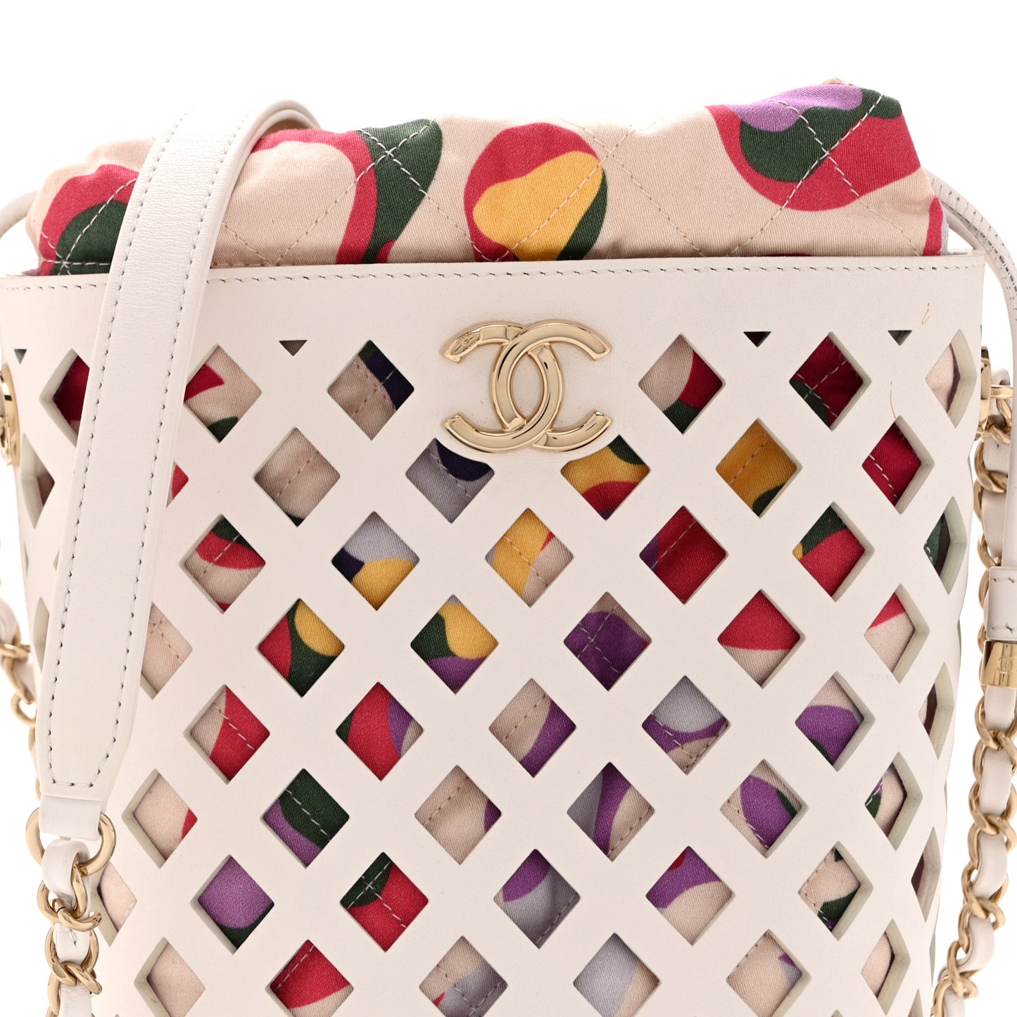 Lambskin Sea Through Bucket Drawstring Bag White Multicolor