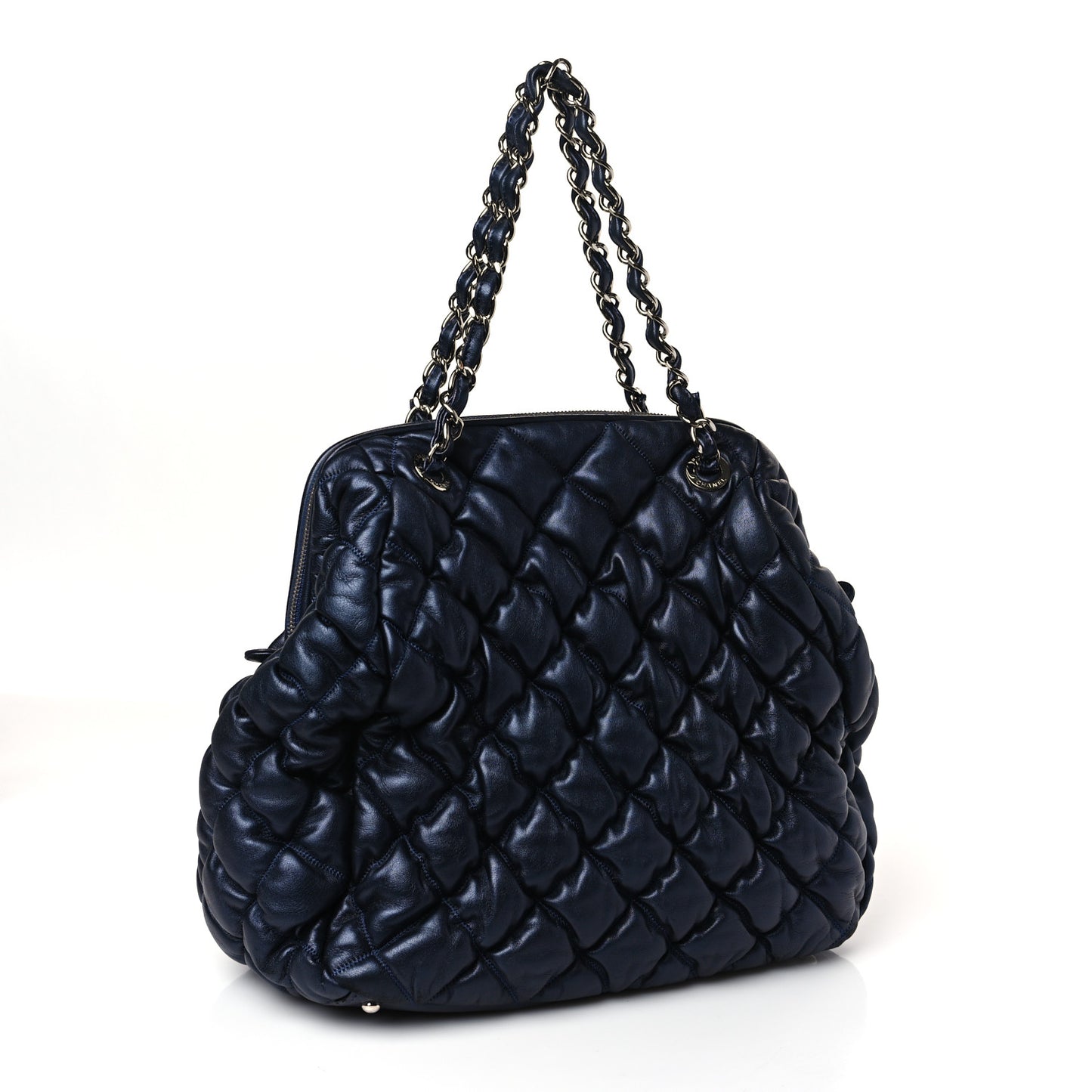Calfskin Bubble Quilt Frame Bag Blue