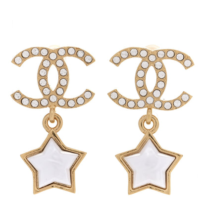 Chanel Metal Crystal Pearl CC Star Drop Earrings Gold Pearly White 1 of 5