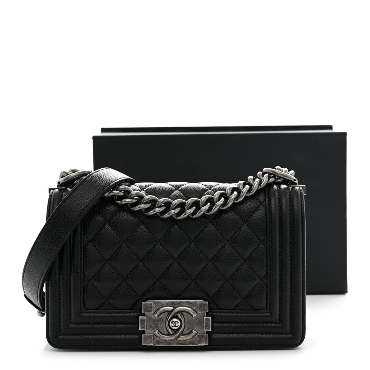 Caviar Quilted Small Boy Flap Black