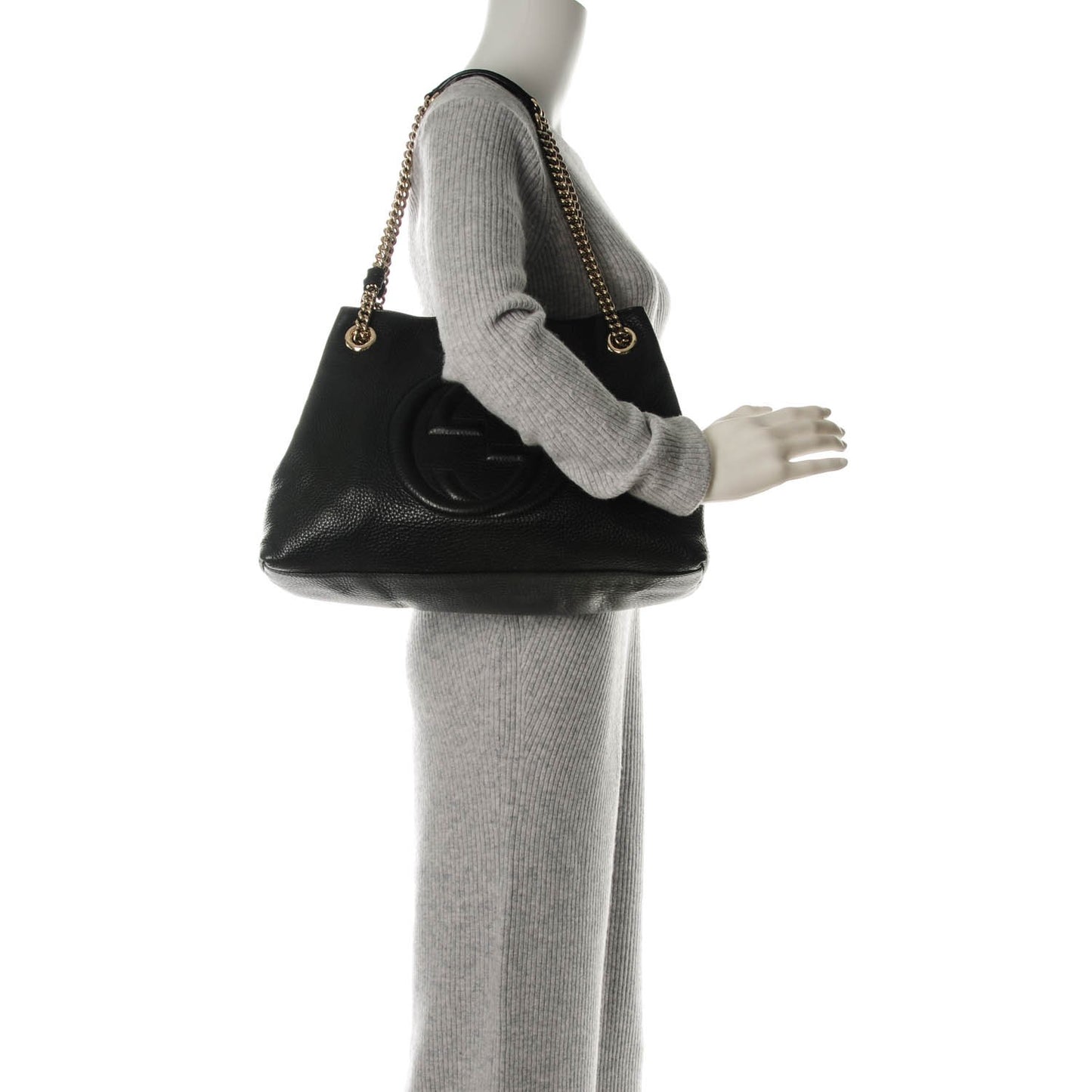 Pebbled Calfskin Medium Soho Chain Shoulder Bag Black