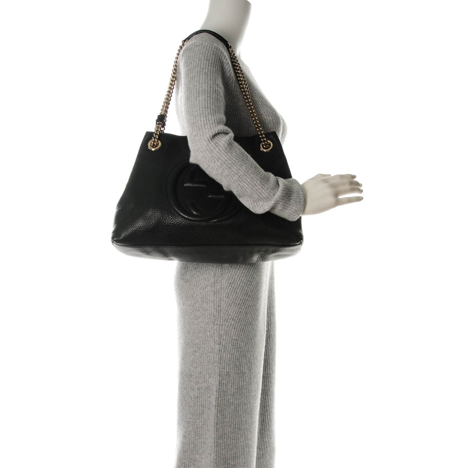 Gucci Pebbled Calfskin Medium Soho Chain Shoulder Bag Black 2 of 7
