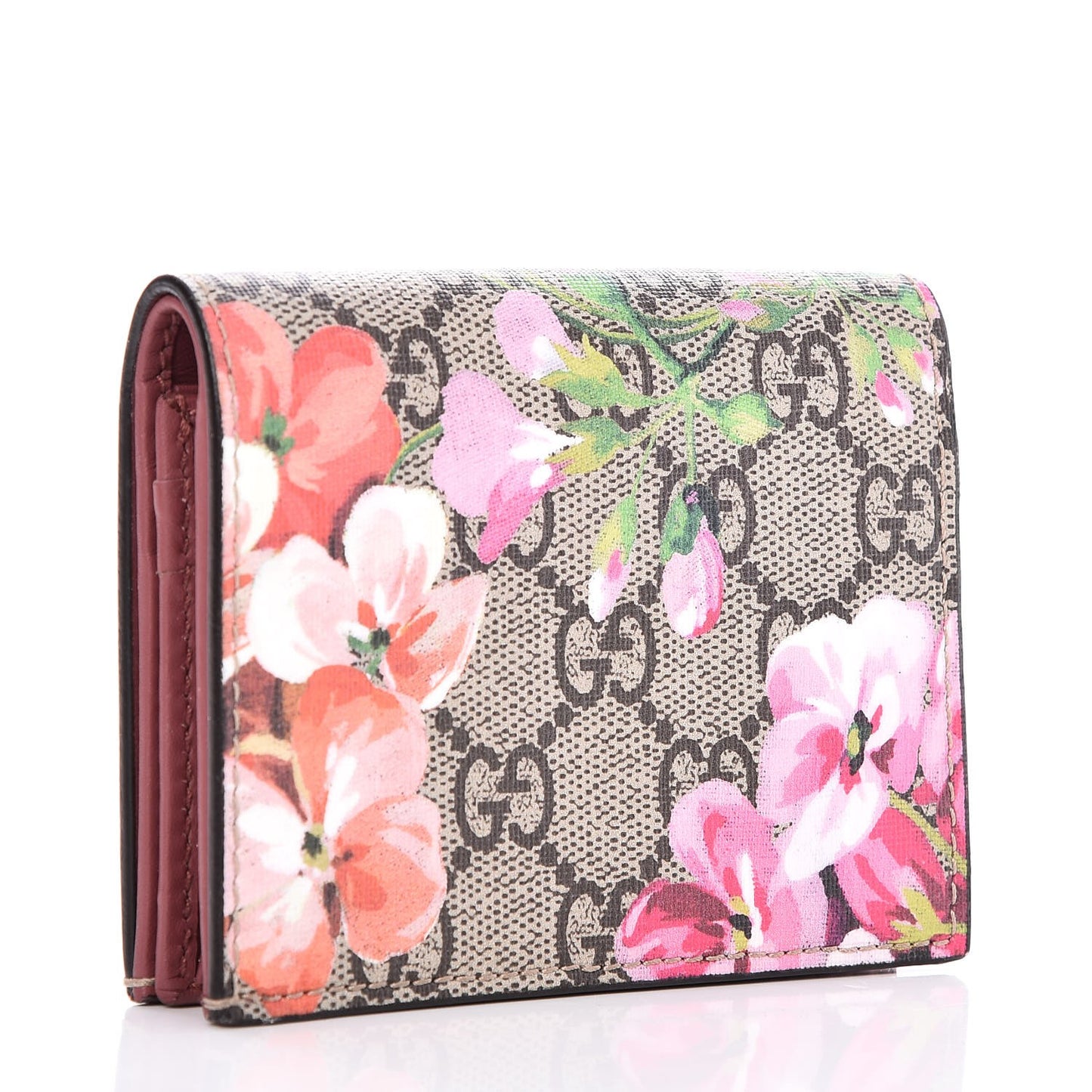GG Supreme Monogram Blooms Card Case Beige Multicolor Dry Rose