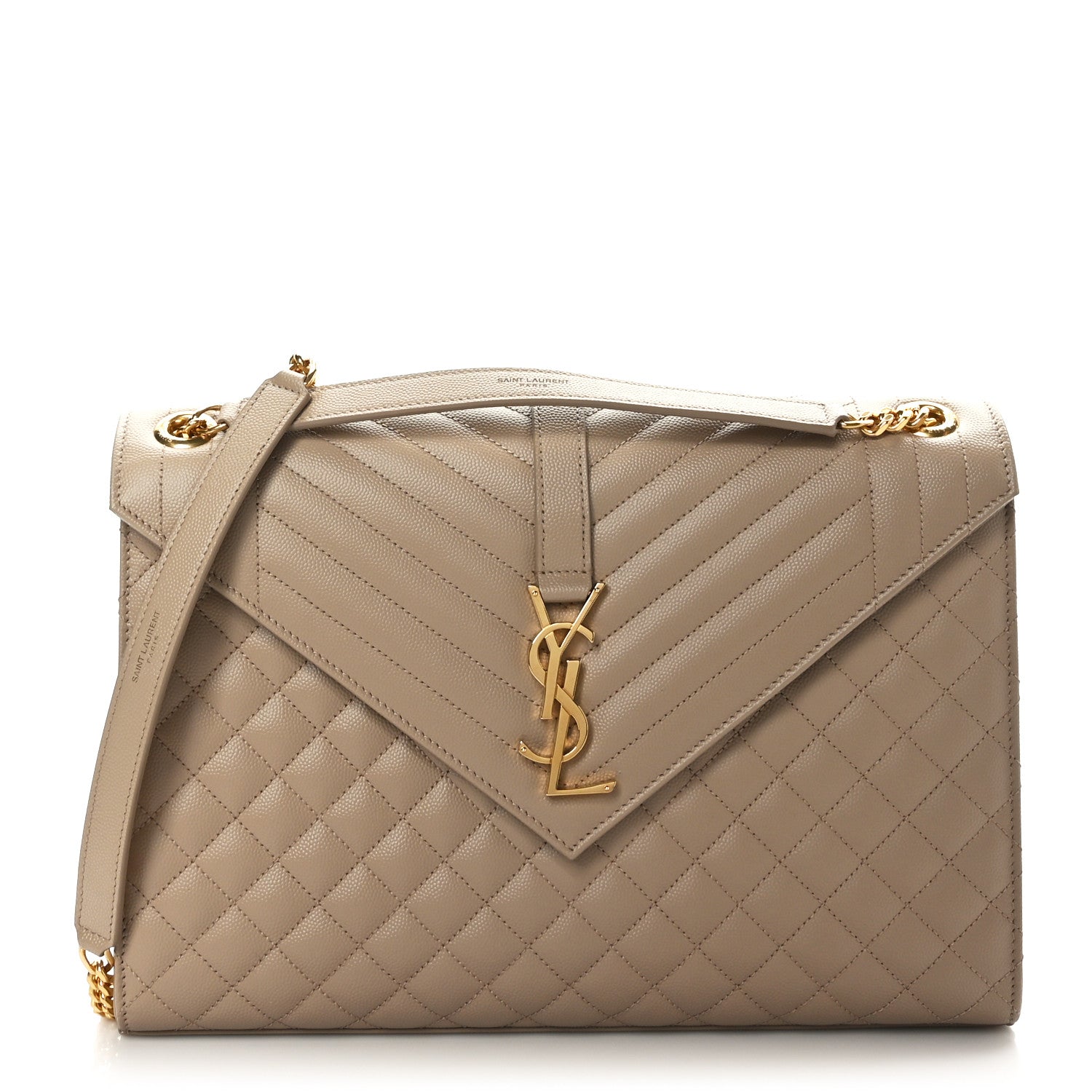 Saint Laurent Grain De Poudre Mixed Matelasse Large Triquilt Monogram Satchel Dark Beige 1 of 9