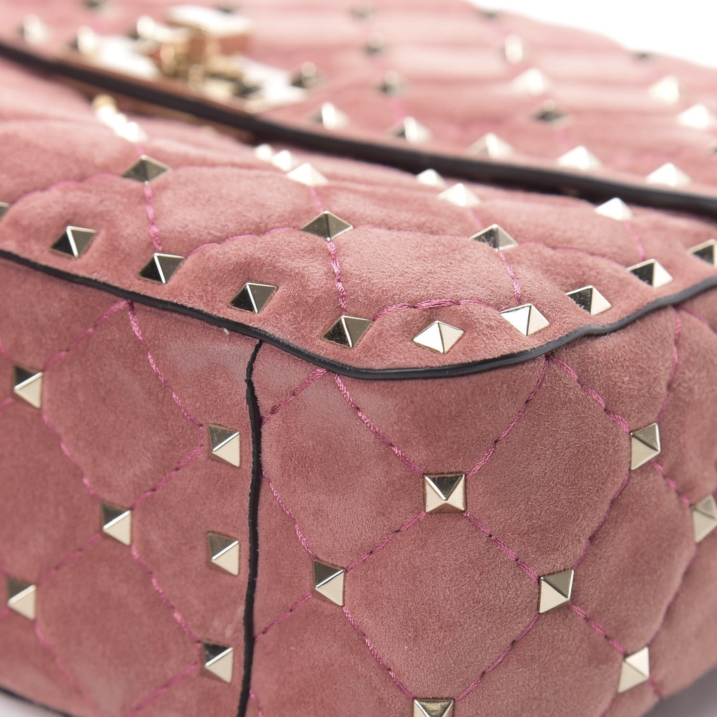 Suede Medium Rockstud Spike Shoulder Bag Antico Rosa