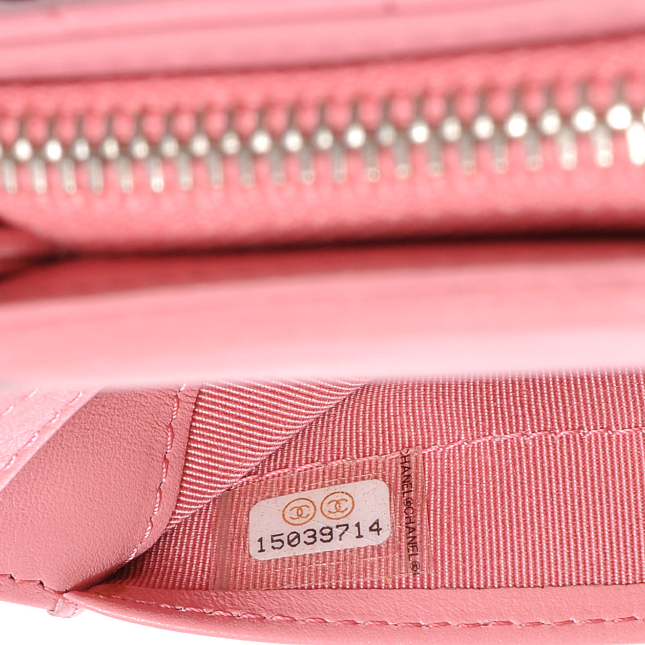 Lambskin Quilted Compact Zip Wallet Pink