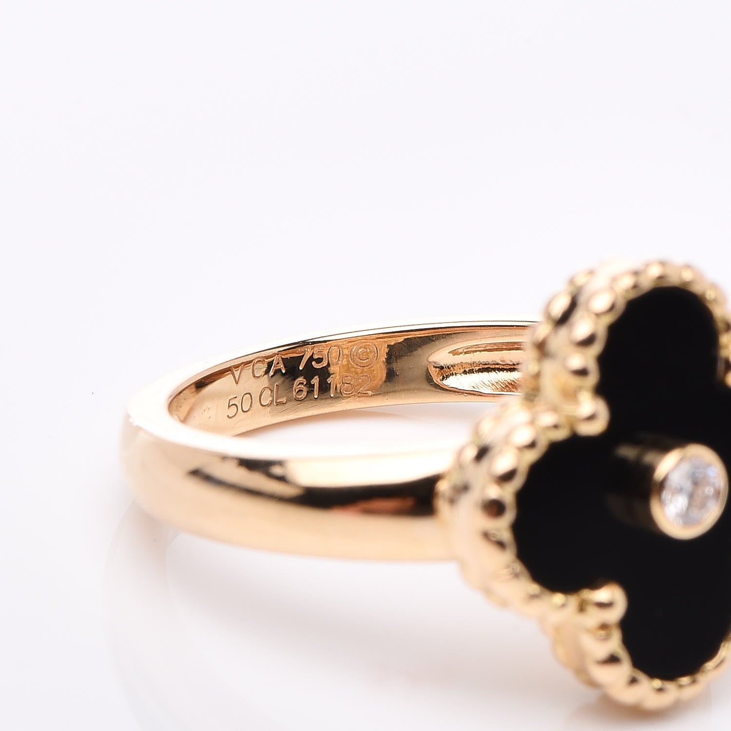 Van Cleef & Arpels 18K Yellow Gold Black Onyx Diamond Vintage Alhambra Ring 50 5.25 5 of 6