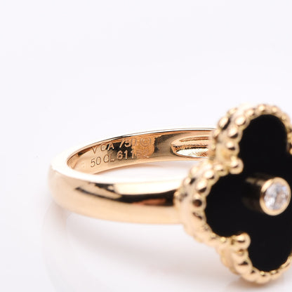 Van Cleef & Arpels 18K Yellow Gold Black Onyx Diamond Vintage Alhambra Ring 50 5.25 5 of 6