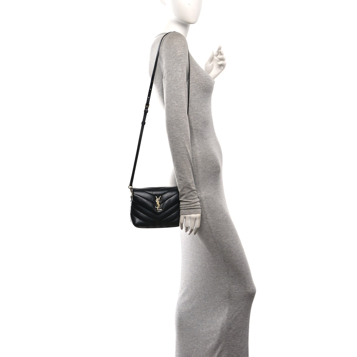 Calfskin Y Quilted Monogram Toy Loulou Crossbody Bag Black