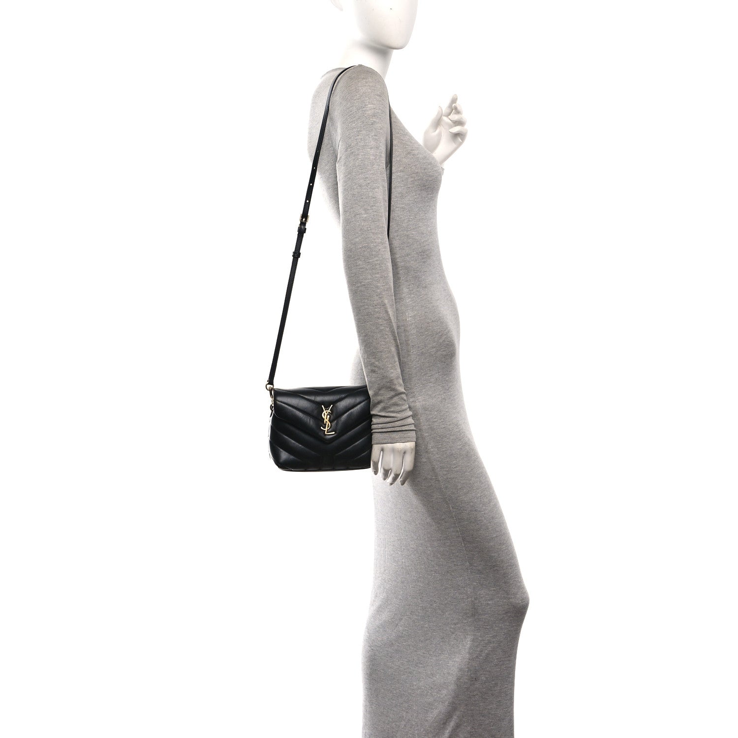 Saint Laurent Calfskin Y Quilted Monogram Toy Loulou Crossbody Bag Black 2 of 10