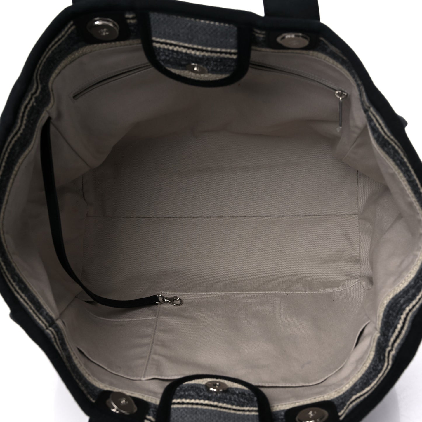 Striped Canvas Medium Deauville Tote Grey Black