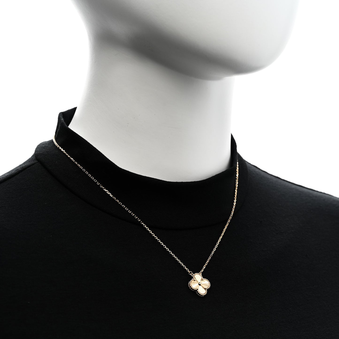 18K Yellow Gold Guilloche Vintage Alhambra Pendant Necklace
