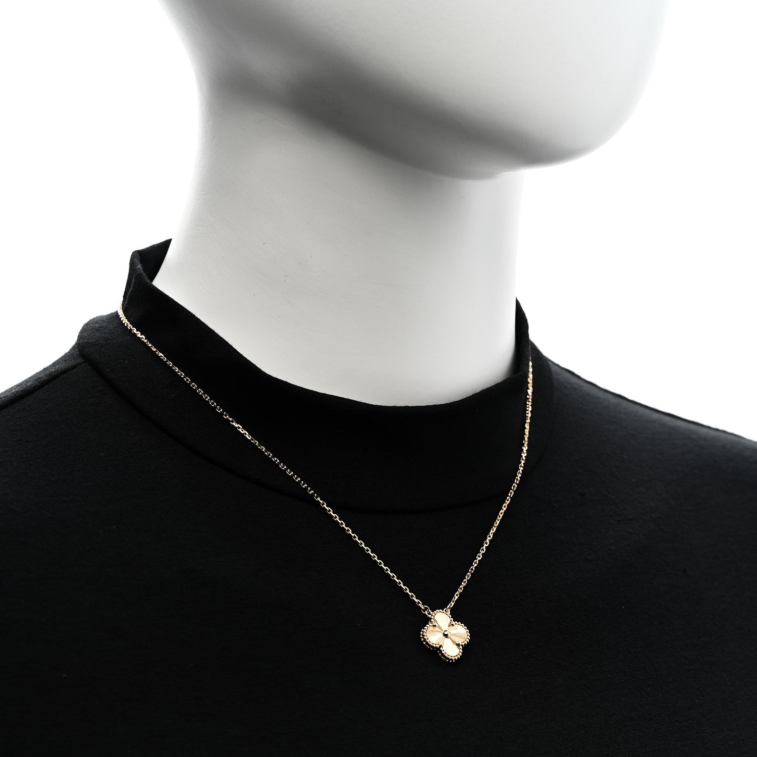 Van Cleef & Arpels 18K Yellow Gold Guilloche Vintage Alhambra Pendant Necklace 2 of 6
