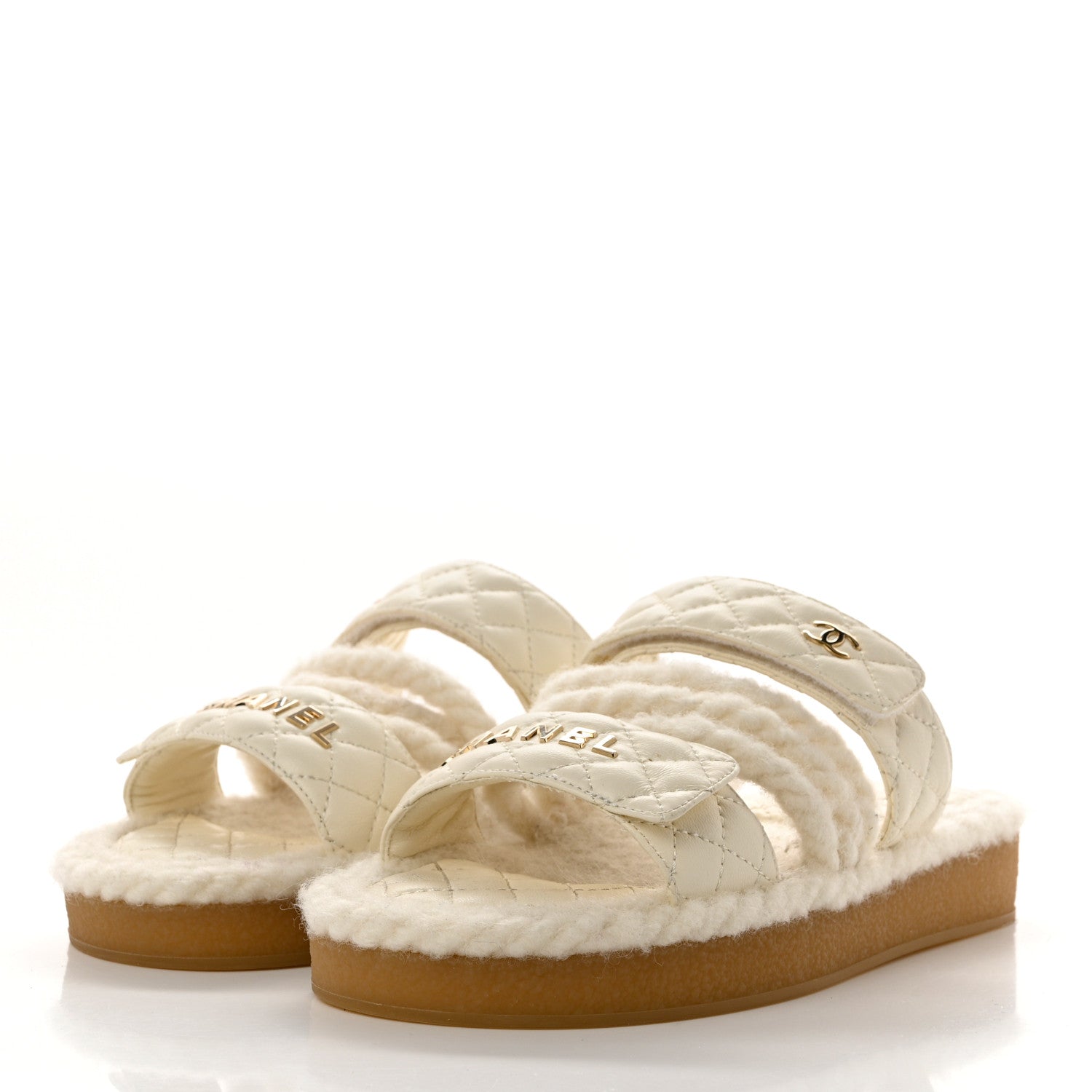 Chanel Cord Lambskin Quilted Logo Mules 37 Ivory 3 of 8