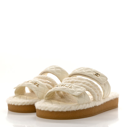 Chanel Cord Lambskin Quilted Logo Mules 37 Ivory 3 of 8