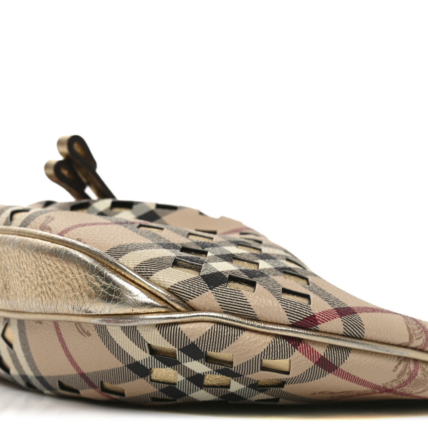 Haymarket Check Calfskin Claudia Drawstring Hobo Gold