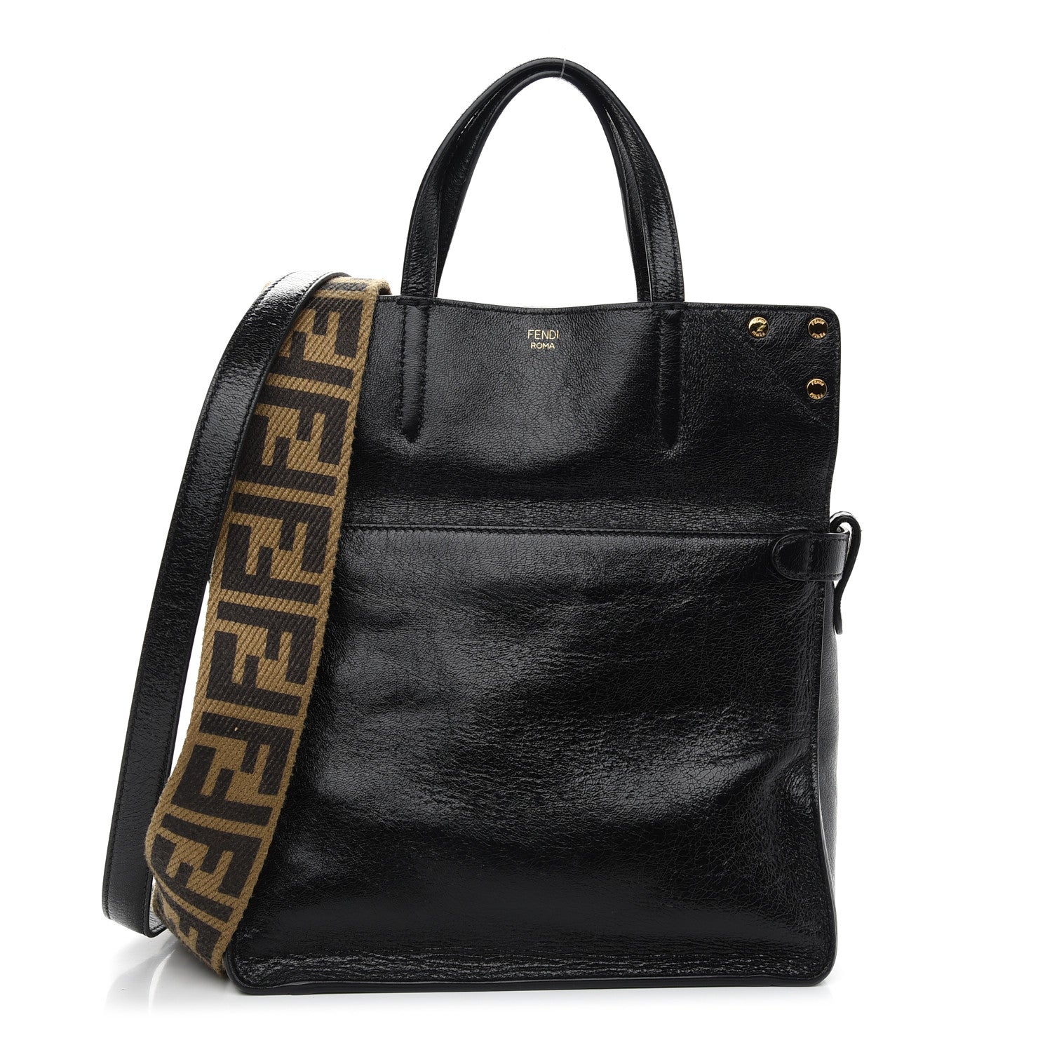 Fendi Agnello Old Shine Vitello Go Rain Small Flip Tote Black Marrone 3 of 10