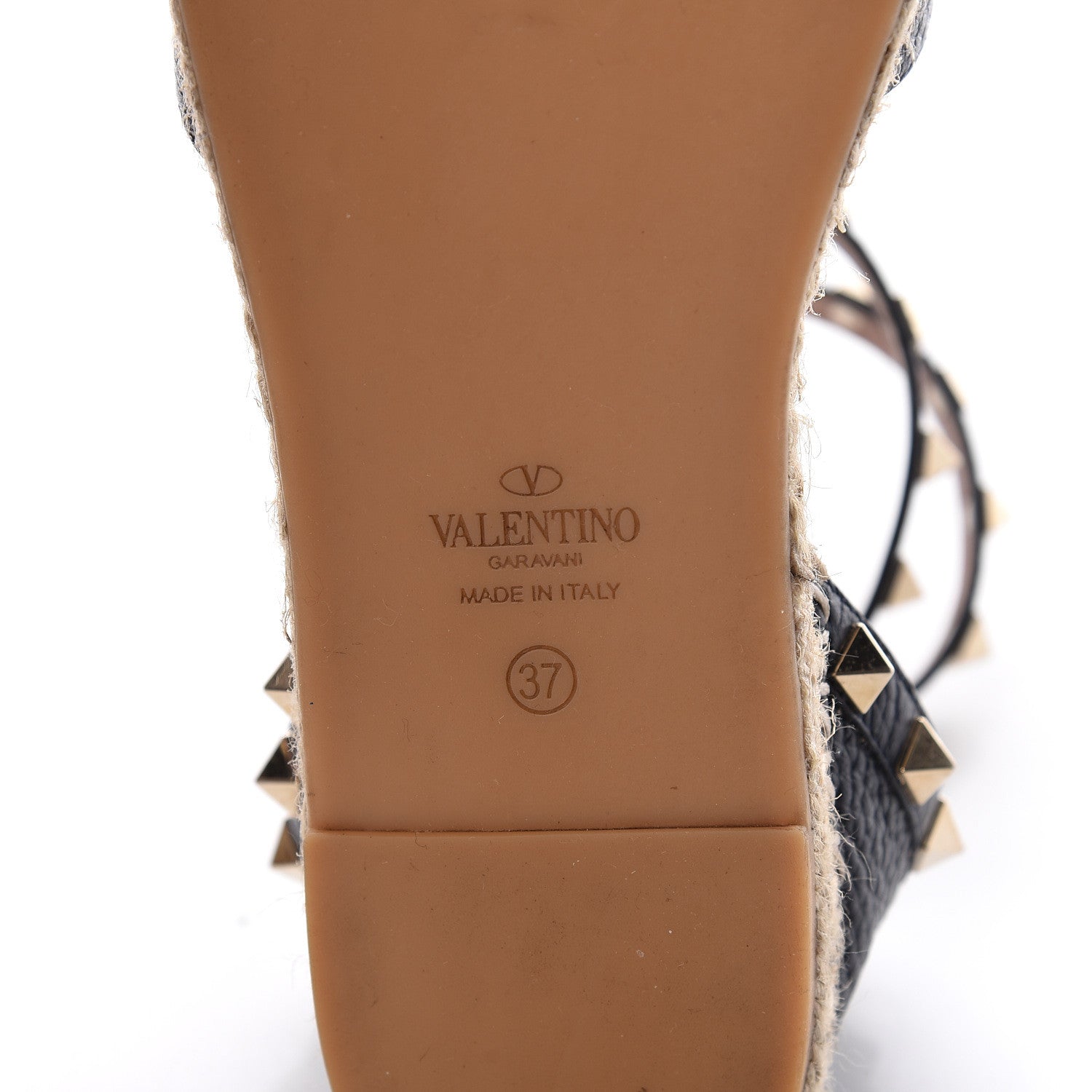 Valentino Garavani Grained Calfskin Rockstud Ankle Wrap Espadrille 20mm Flats 37 Black Light Cuir Natural 8 of 10