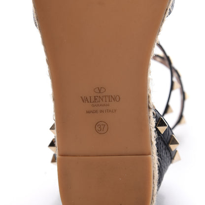 Valentino Garavani Grained Calfskin Rockstud Ankle Wrap Espadrille 20mm Flats 37 Black Light Cuir Natural 8 of 10