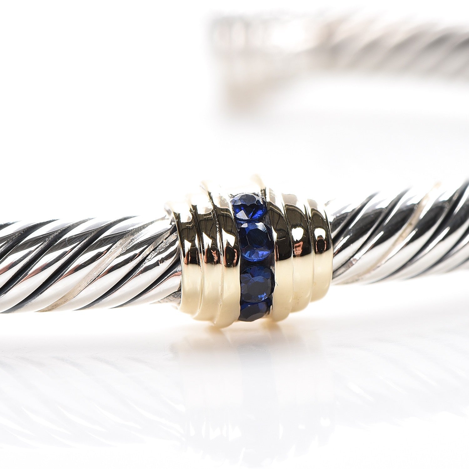 David Yurman Sterling Silver 14K Yellow Gold Blue Sapphire 5mm Cable Classics Single Station Bracelet 5 of 5