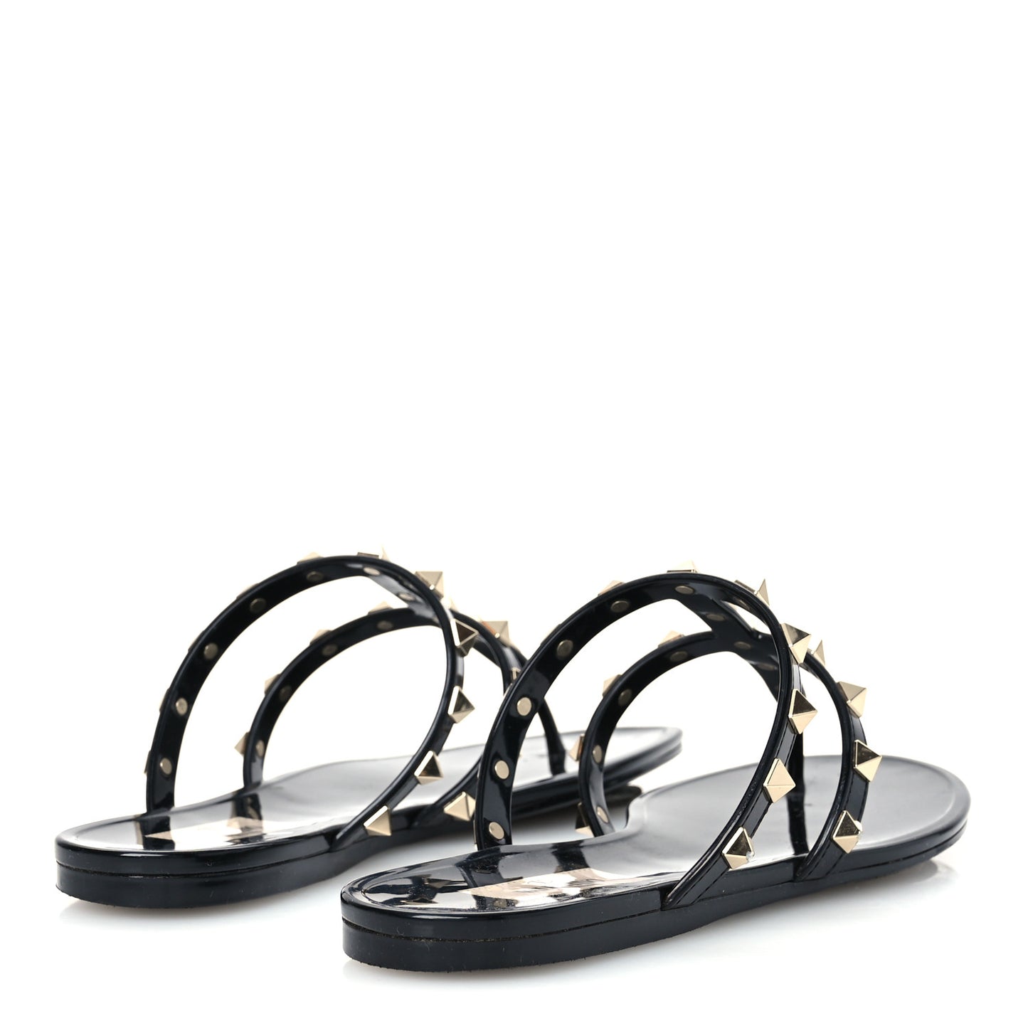 PVC Jelly Rockstud Caged Flat Thong Sandals 37 Black