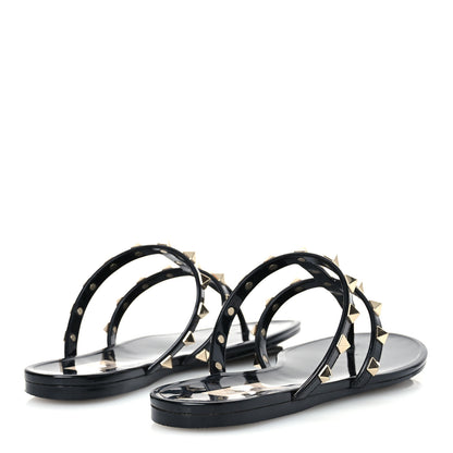 Valentino Garavani PVC Jelly Rockstud Caged Flat Thong Sandals 37 Black 5 of 9