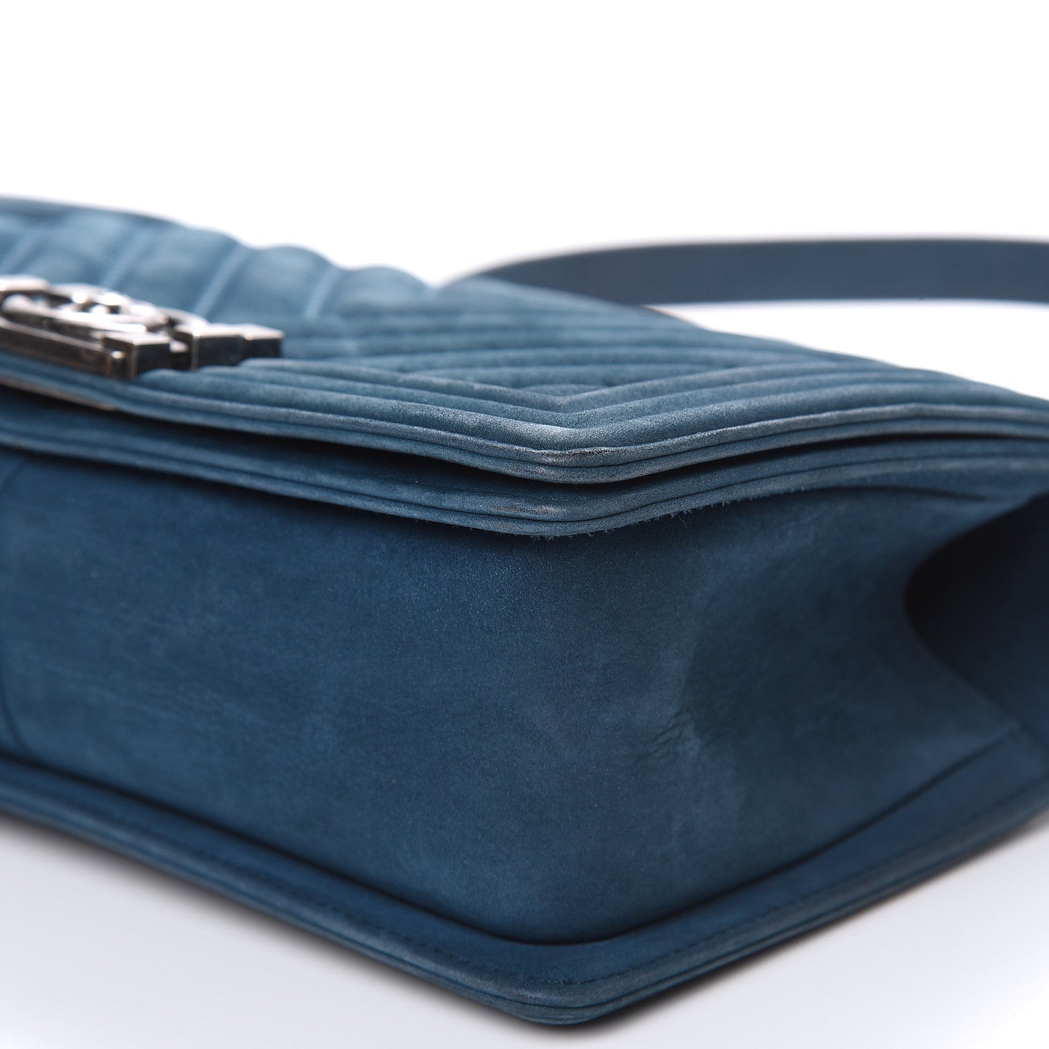 Chanel Nubuck Chevron Quilted Medium Boy Flap Blue 9 of 17