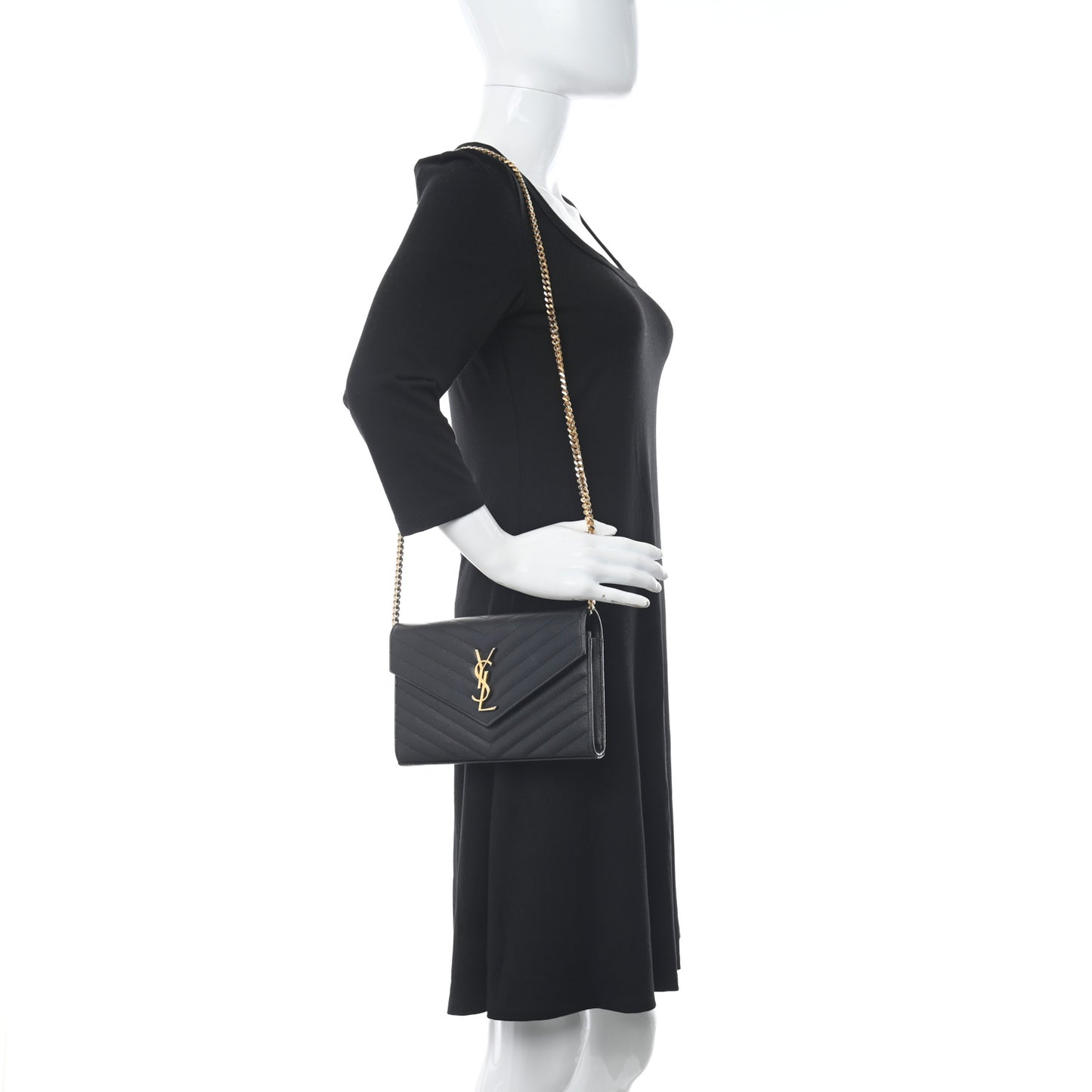 Grain De Poudre Matelasse Chevron Monogram Chain Wallet Black