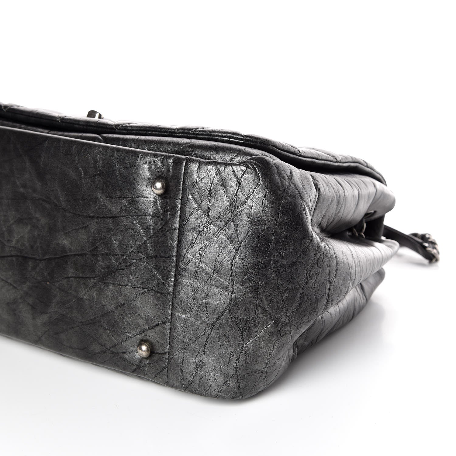 Chanel Metallic Aged Calfskin Quilted Large Pondichery Flap Dark Grey 7 of 10
