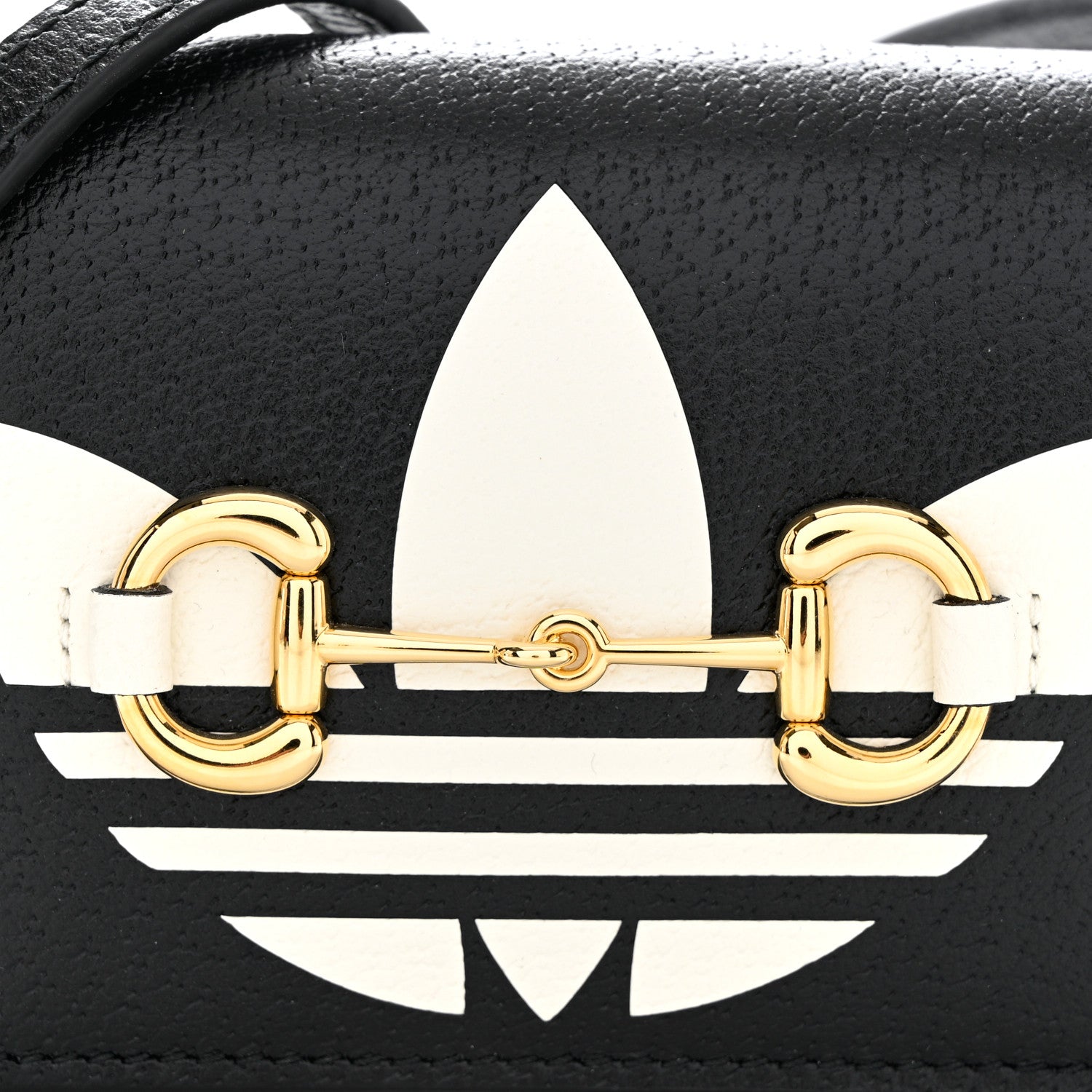 Gucci X ADIDAS Textured Dollar Calfskin Trefoil Horsebit 1955 Card Case Wallet With Strap Black Off White 7 of 9