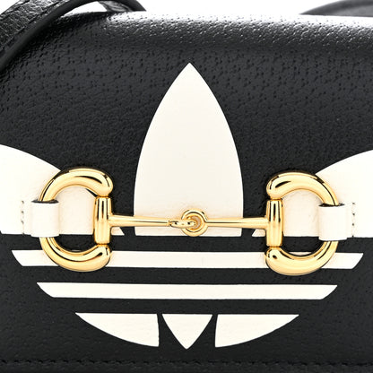 Gucci X ADIDAS Textured Dollar Calfskin Trefoil Horsebit 1955 Card Case Wallet With Strap Black Off White 7 of 9