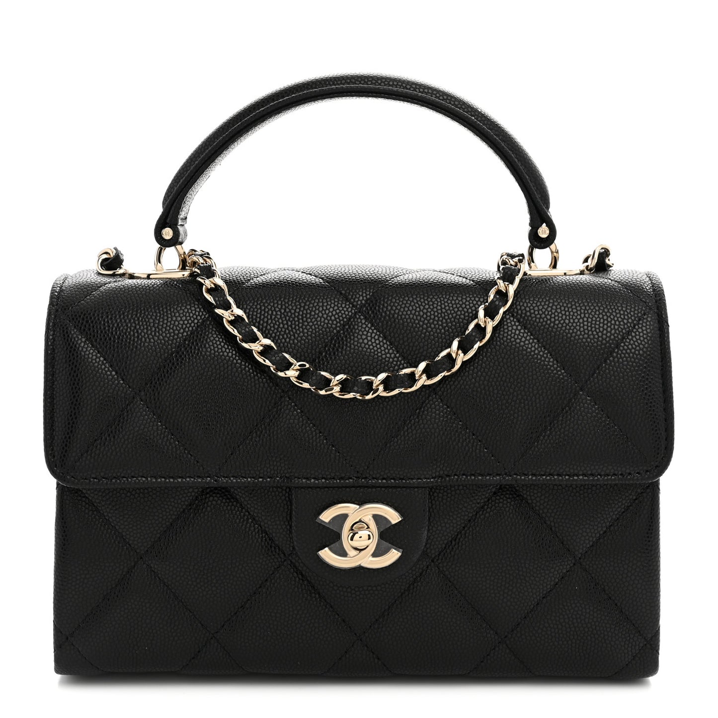 Caviar Quilted Retro Mini Twist Top Handle Clutch Flap Black