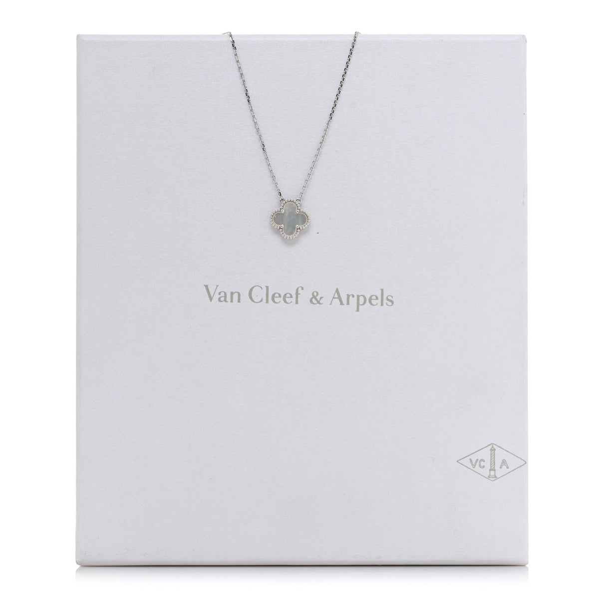 Van Cleef & Arpels 18K White Gold Mother Of Pearl Vintage Alhambra Pendant Necklace 5 of 5