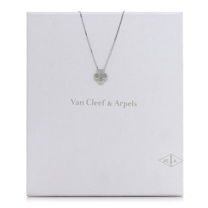 Van Cleef & Arpels 18K White Gold Mother Of Pearl Vintage Alhambra Pendant Necklace 5 of 5