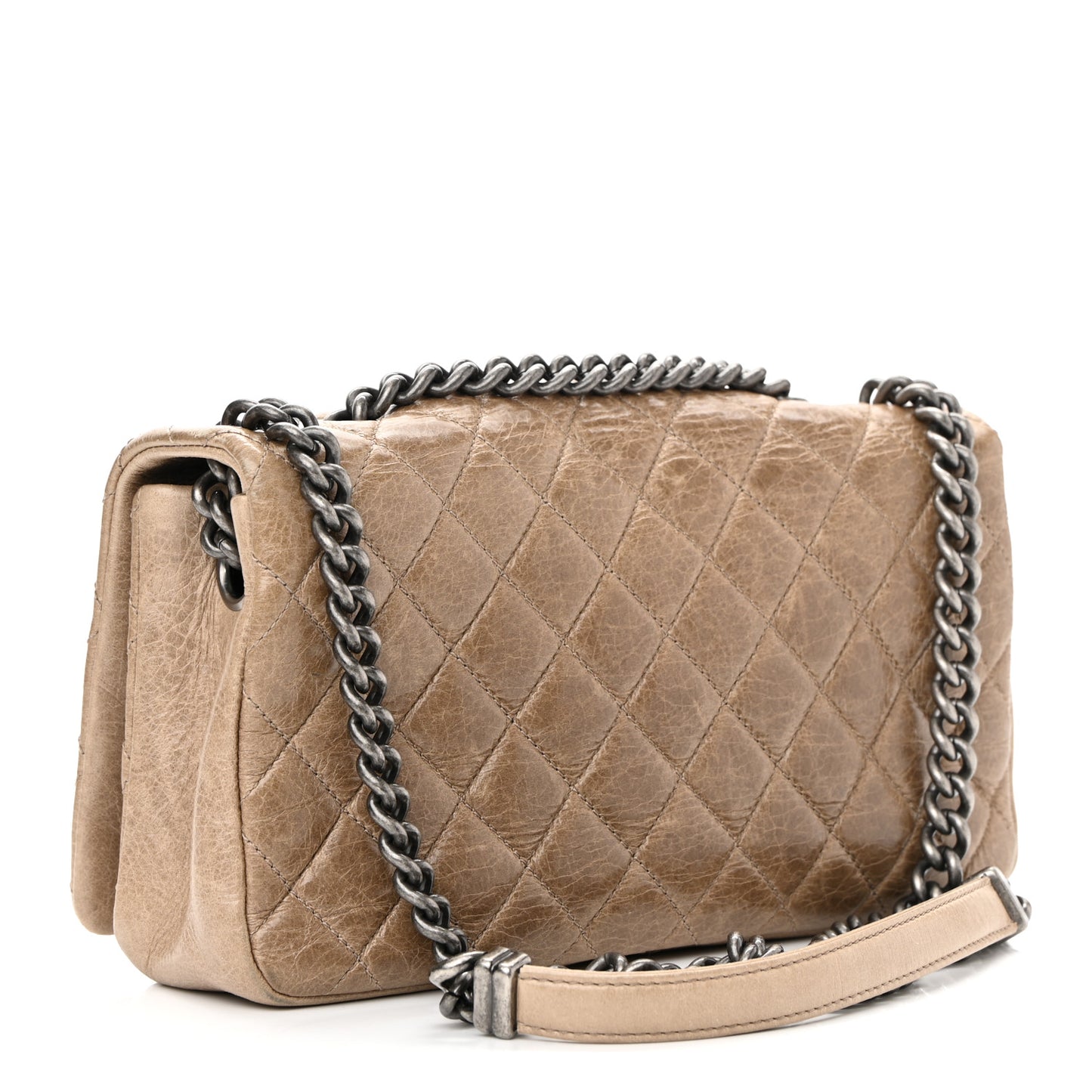 Glazed Calfskin Nameplate Flap Beige