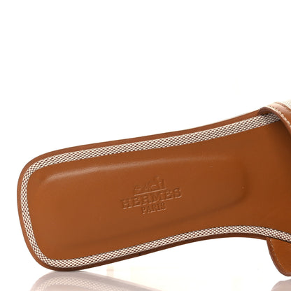 Hermes Calfskin Canvas Oran Sandals 37 Noisette Beige Dore 7 of 9