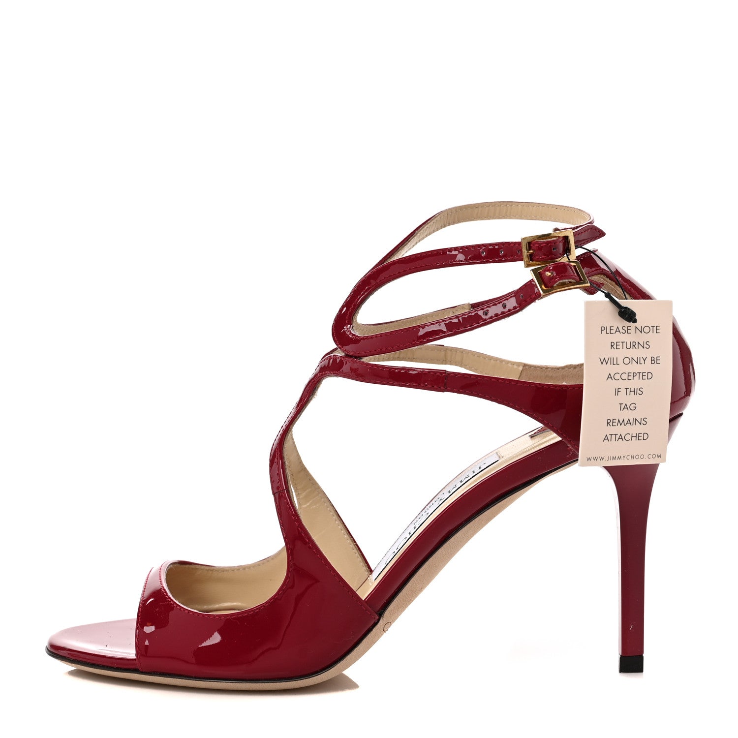 Jimmy Choo Patent Calfskin Lance Sandals 36.5 Raspberry 1 of 9