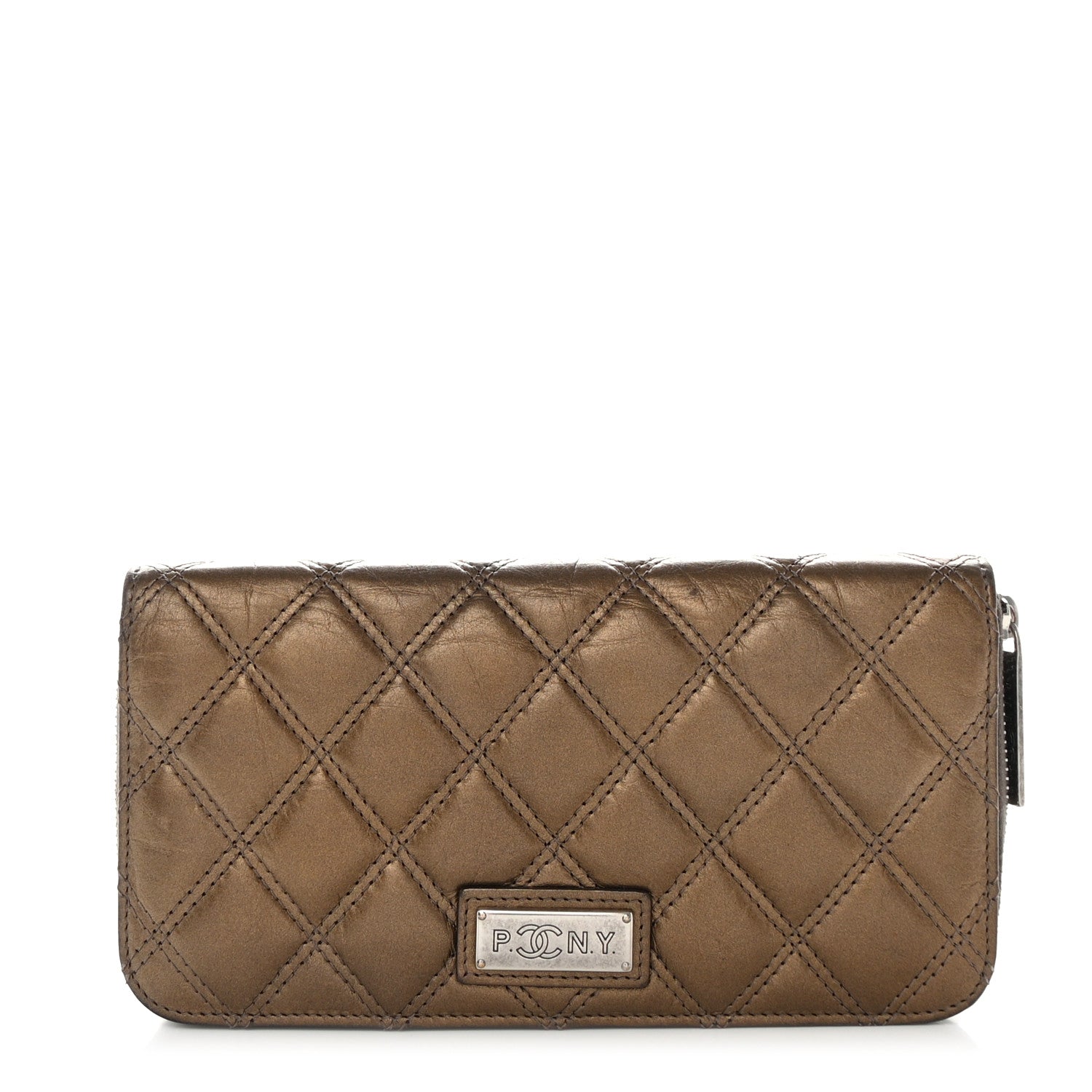 Chanel Metallic Aged Calfskin Quilted Paris New York PNY Wallet Dark Gold 1 of 8