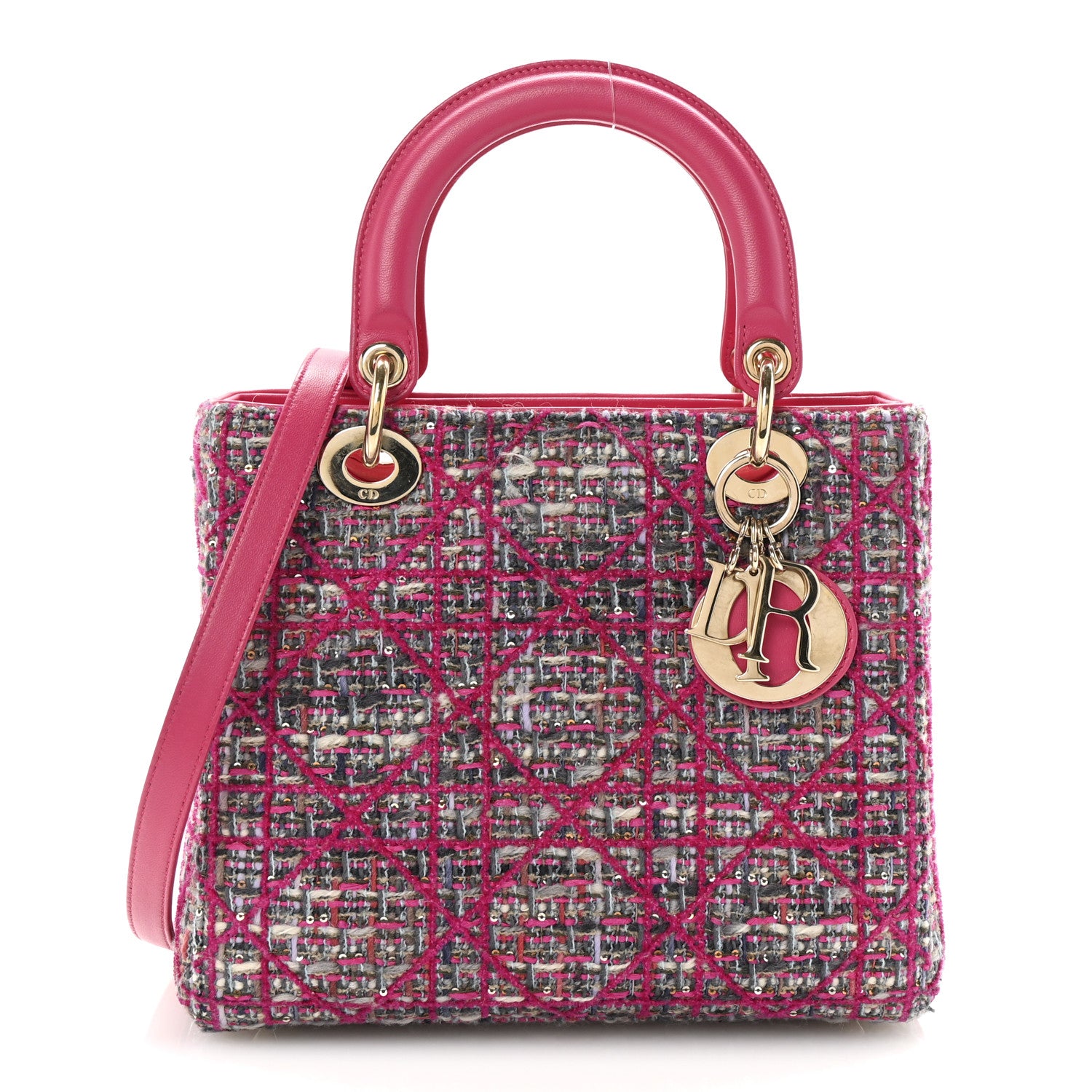 Christian Dior Tweed Medium Lady Dior Pink Multicolor 1 of 10