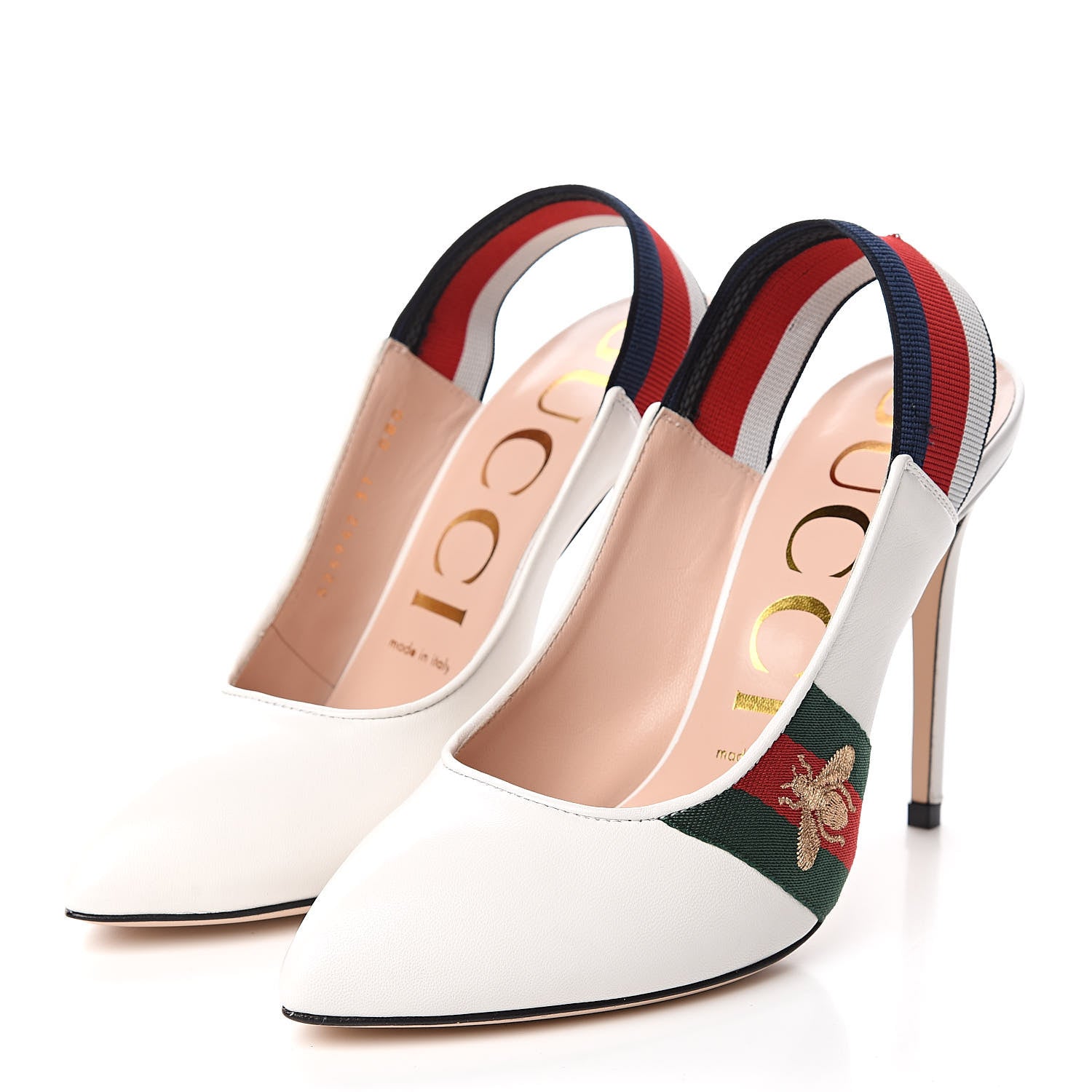 Gucci Malaga Kid Web Sylvie High Heel Slingback Pumps 37 White 3 of 13