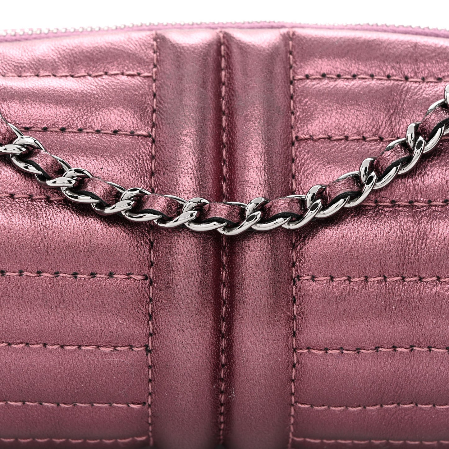 Metallic Lambskin Horizontal Quilt Pochette Purple