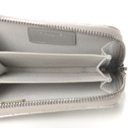 Chanel Metallic Lambskin Chevron Quilted Zip Coin Purse Silver 5 of 8