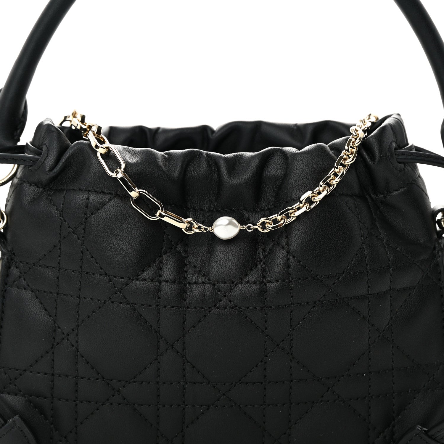 Christian Dior Lambskin Cannage Mini Top Handle Drawstring Bag Black 8 of 10