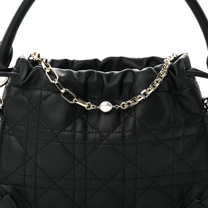 Christian Dior Lambskin Cannage Mini Top Handle Drawstring Bag Black 8 of 10
